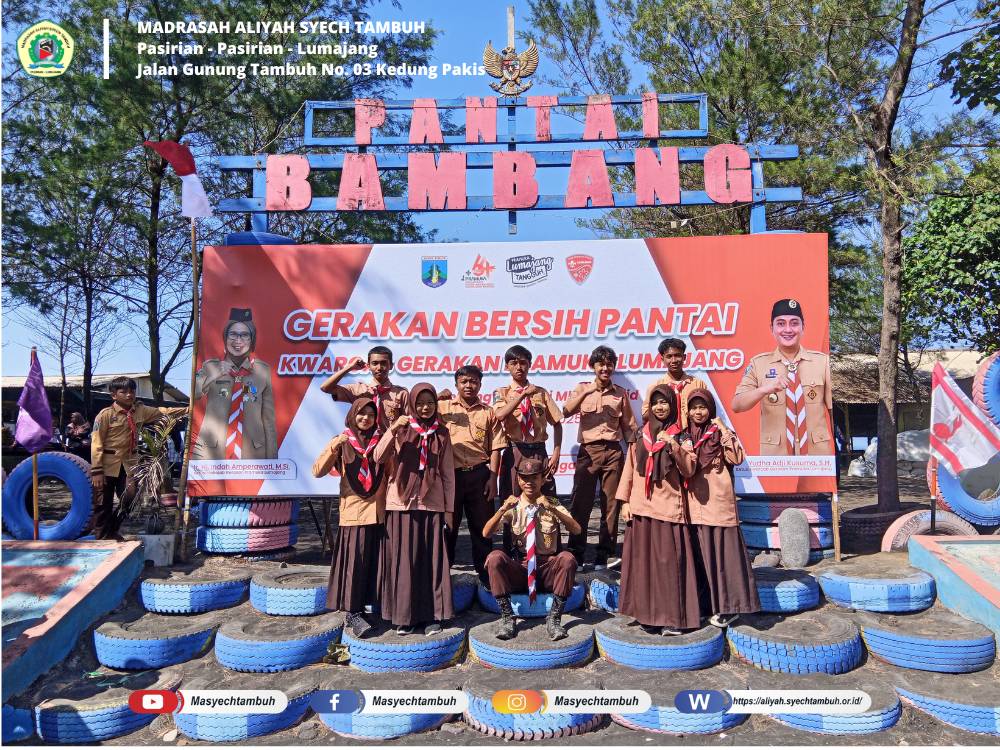 Pramuka MA Syech Tambuh Ikut Sukseskan Aksi Bersih-Bersih Pantai Bambang Sambut Hari Pramuka ke-64 Tahun 2025
